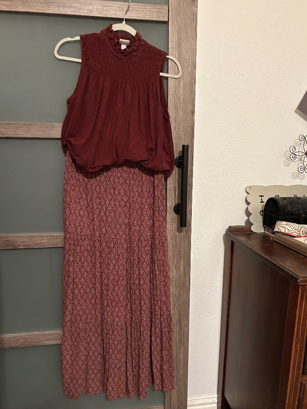 Maxi Tiered Boho Skirt and Sleeveless Top-Burgundy-Size M